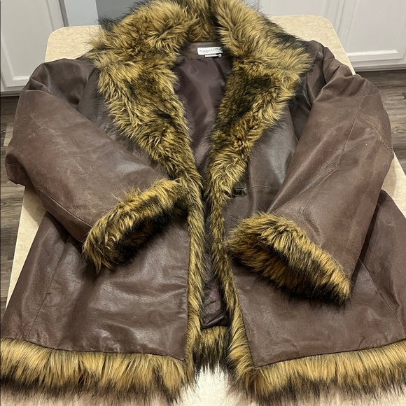 Vintage Newport News brown leather faux fur penny lane coat size Large - Picture 9 of 15